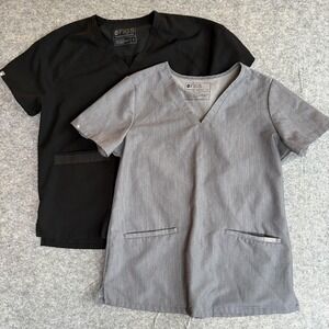 FIGS Scrub Shirt Womens Small Black Gray Technical Collection Lot Of 2
